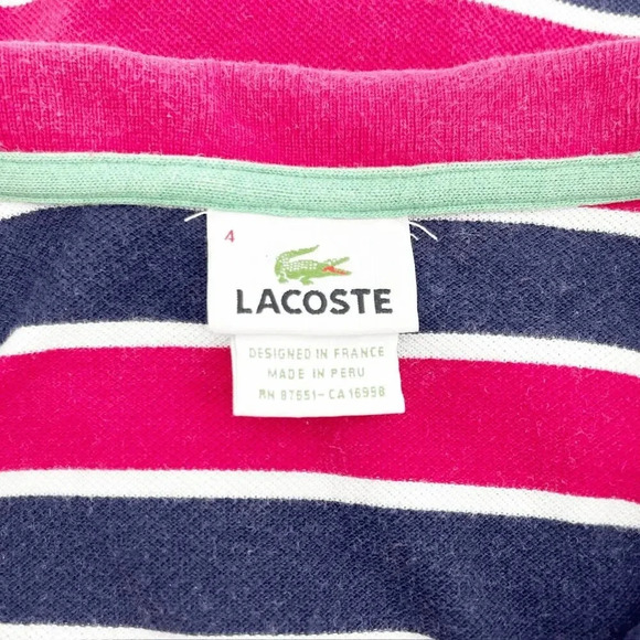 Lacoste Striped Polo Shirt Mens Size 4/L Red Short Sleeve Pullover 100%‎ Cotton - Picture 5 of 5